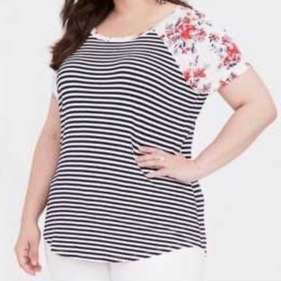 Torrid Super Soft Striped Floral T Shirt - Picture 1 of 8